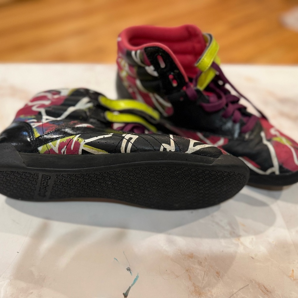 Reebok Black and Pink High-Tops with Yellow Accents - Picture 3 of 3